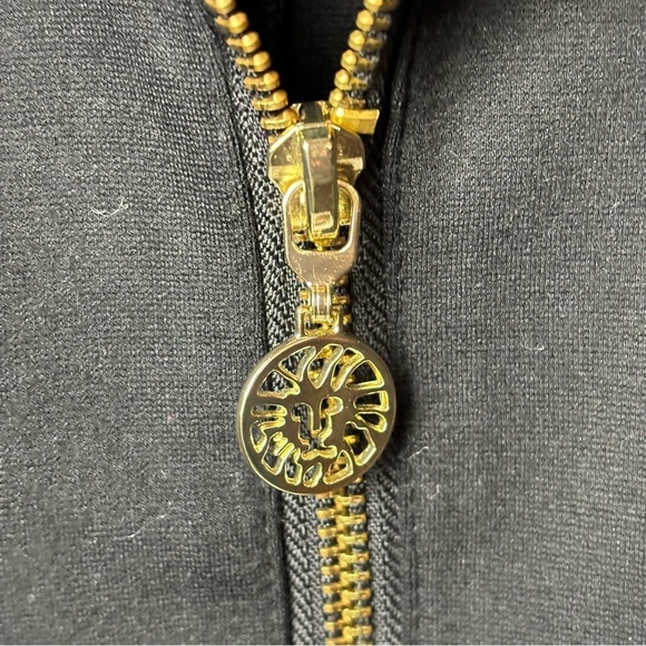 Anne Klein Black Moto Jacket w Gorgeous Gold Accents Small Shoulder Pads Stretch - Picture 9 of 13